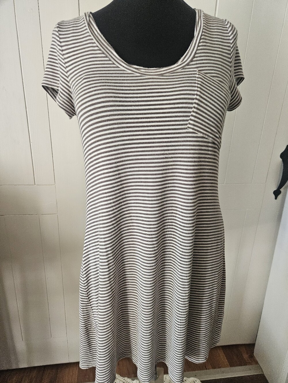 Maurices Olive & Cream Striped Short Sleeve Tshirt Dress